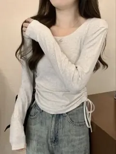SHEIN サイドドローストリング 長袖Tシャツ グレー
