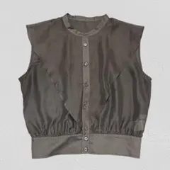 OPAQUE.CLIP♡V字デザインノースリーブシアートップス　バンドカラー　M