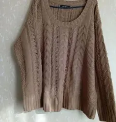 SHINY RIPPLE ベージュ ケーブル編みニット LL