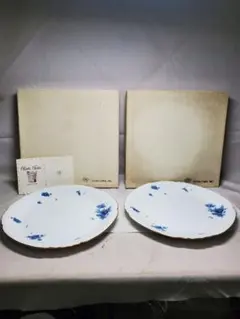 保管品　大倉陶園　プレート皿　ブルーフラワージャネットライン　2枚　　　紙箱入のサムネイル