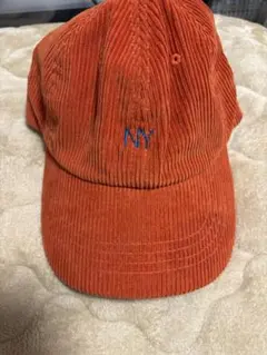 オレンジ コーデュロイキャップ NY刺繍