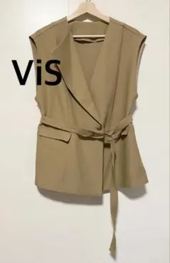 VIS ビス　ベージュ ノースリーブ ベスト ウエストベルト付き　Fのサムネイル