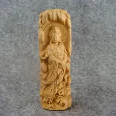 【柘植 木彫 仏像】 観音菩薩根付