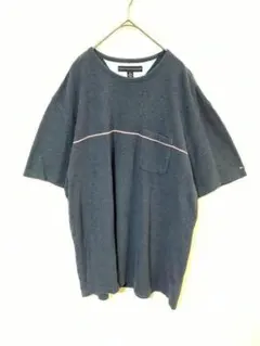 トミーヒルフィガー　Tシャツ　メンズXL　ポケット　ネイビー　ライン　綿　袖ロゴのサムネイル