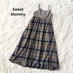 授乳ワンピース マタニティ 産前産後 チェック フレア ロング キャミ グレー