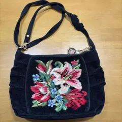 FEILER 花柄刺繍 ショルダーバッグ ネイビー