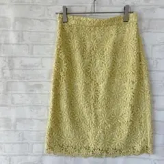 【リランドチュール】イエロー 花柄 透け編みレース タイトスカート a3975のサムネイル