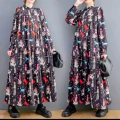 新品 アニマル柄ワンピース　フリーサイズ　ゆったりめ　個性的　大きいサイズ　総柄