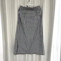 GU ブラック×ホワイトチェック フレアスカート タイトロングスカート