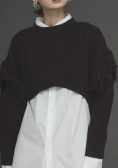 SALE☆SENSE OF PLACE フリンジケーブルショートセーター