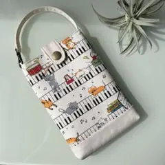 スマホポーチ　ピアノ猫　ハンドメイド