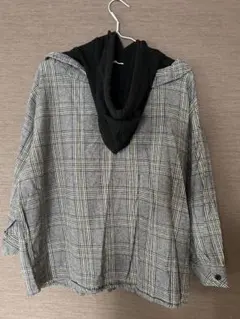 PINK-latte フード付きチェックシャツS