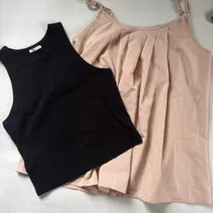 GU ブラックタンクトップ & SHEIN ベージュブラウスセット