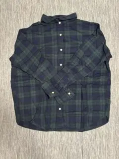 ネイビーグリーンチェック長袖シャツ
