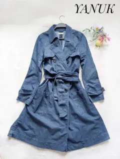 美品 ヤヌーク YANUK デニムトレンチコート インディゴ ロゴボタン フレア