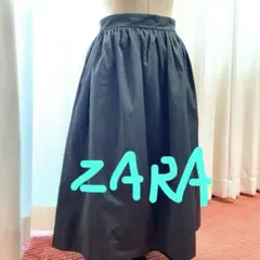 ZARA 膝下丈　ギャザースカート ポケットつき　ダークグリーン