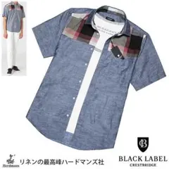 新品 Mブラックレーベル クレストブリッジ×ハードマンズ 最高級リネン半袖シャツ