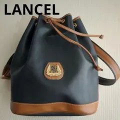 LANCEL ショルダーバッグ クロスボディ レザー 黒 金具ロゴ 巾着
