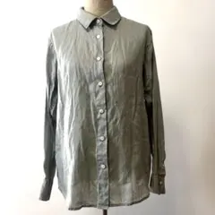 【無印良品】リネン100%長袖シャツ　Mサイズうす緑のサムネイル