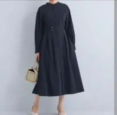 新品タグ付き カジュアルドレス タックウエストシャツワンピース レディース