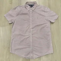 TOMMY HILFGER トミー　半袖シャツ　開襟シャツ　赤　ボーダー　ネイビ