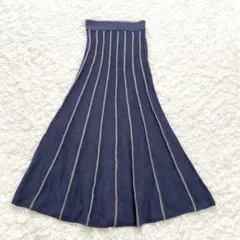 ニット ロング フレアスカート ストライプ ウエストゴム