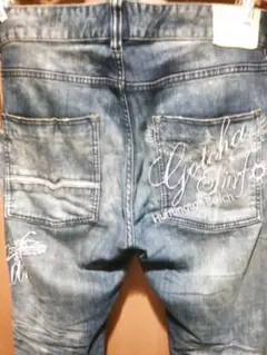 GOTCHA　刺繡ロゴ　ストレッチ　ダメージデニム