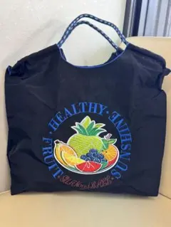 【新品】★D.KELLY タグ付き フルーツ刺繍エコバッグ ナイロン製 黒
