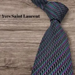 美品 Yves Saint Laurent ネクタイ 総柄 ロゴ ストライプ