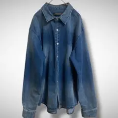 ナノユニバース　ポケット無し　デニムシャツ　色落ち加工　Lサイズ