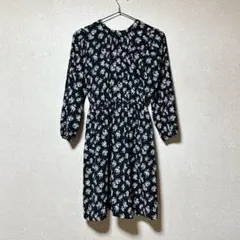 グローバルワーク 花柄ワンピース　XXL　黒×白　薄手シアー　長袖　大人可愛い