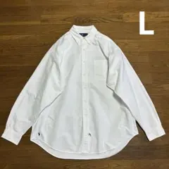 90s ポロラルフローレン 裾ロゴ コットンシャツ L 白 紺 ワンポイント