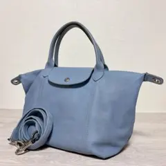 ✨美品✨ロンシャン ル プリアージュ オールレザー 2wayバッグ ブルー ロゴ