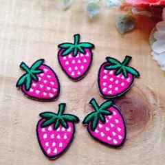 刺繍アイロンワッペン 5枚セット いちご イチゴ ピンク 小 ストロベリー