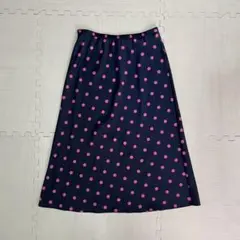 ドット柄 ロングスカート Mサイズ Aライン ネイビー ピンク ウエストゴム