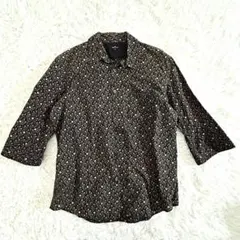 PSポールスミス フラワープリントシャツ L 黒 総柄 七分袖 コットン 日本製