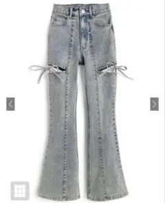 GRL サイドカットアウトリボンフレアデニムパンツ