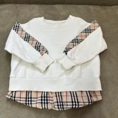 キッズトレーナー白／チェック柄 100cm韓国