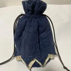 手作り パッチワーク巾着(藍色)