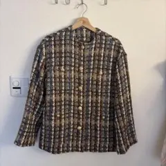 ツイード ノーカラージャケット