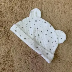 クマ耳付き星柄ベビー帽子