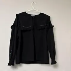 長袖ブラウス セーラー服仕様 ビッグカラー 刺繍 ブラックのサムネイル