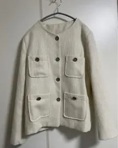 【未使用品】ノーカラーコットンツイードジャケット