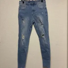 ライトブルー　ダメージデニムパンツ　Sサイズ　メンズ　ストレッチ素材
