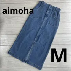 アイモハ ハイウエストデニムタイトスカート クロップド丈 インディゴ Mのサムネイル