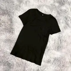 未使用級『UNIQLO』ユニクロ　半袖カットソー　Tシャツ　黒 　ロング丈