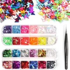 24色 極薄 ネイルパーツ 蝶 ネイル グリッター ネイルアート ホログラム