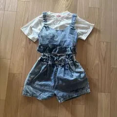 デニムショートパンツ　デニムフリルトップス　Tシャツ３点セット 140