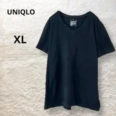 UNIQLO Tシャツ 半袖 Vネック 薄手 コットン100% ブラック XL