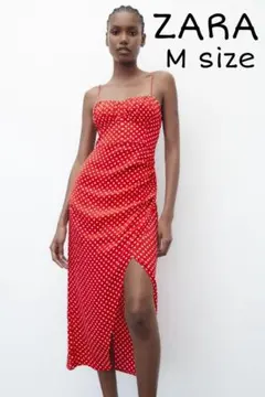 ZARA　ドットプリント コルセット ワンピース　Mサイズ　レッド